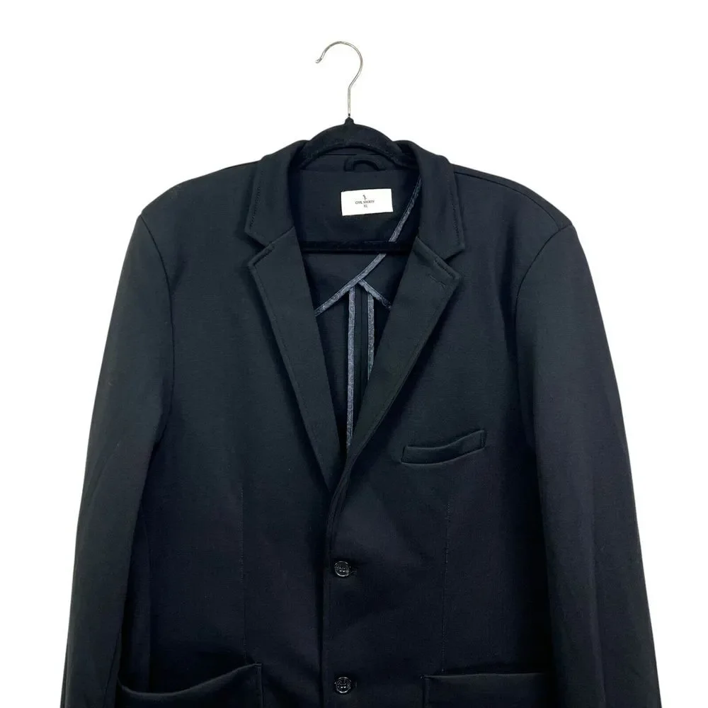 Civil Society Mens Knit Sports‎ Coat Notch Collar Double Vented Pockets Black XL